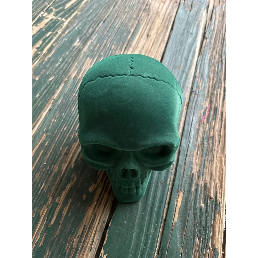 Target Forest Green Flocked Skull Halloween Gothic Decor 6 Inch